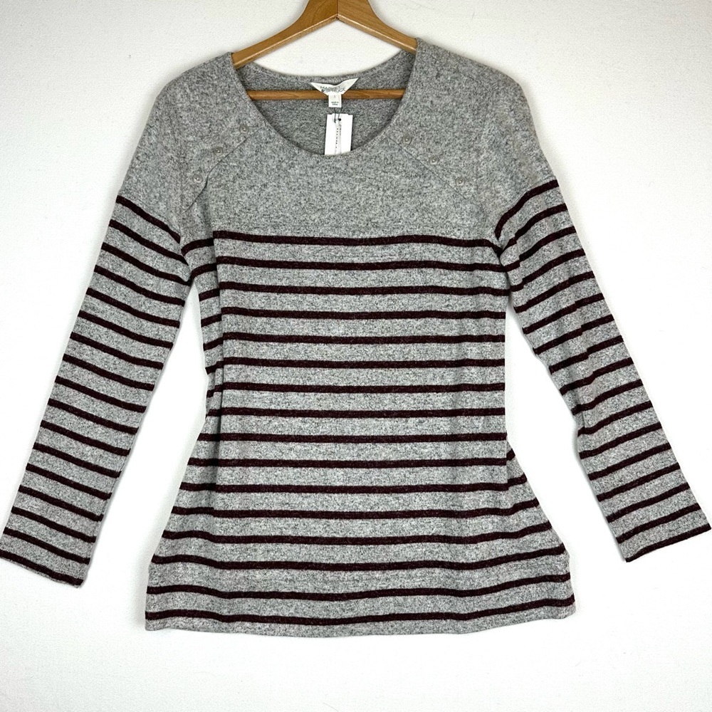 Market & Spruce Gloria Hacci Button Detail Stipe Knit Top Sweater NWT